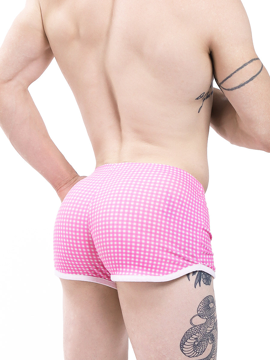 men's pink plaid print shorts - XDress UK