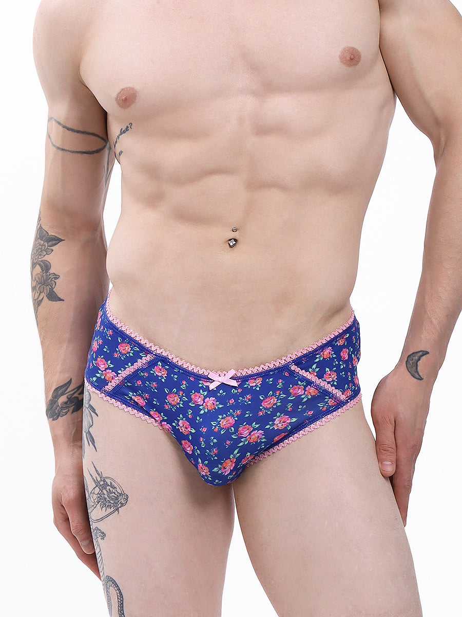 Men's Blue Floral Print Panties - Pretty Panties For Men - XDress UK