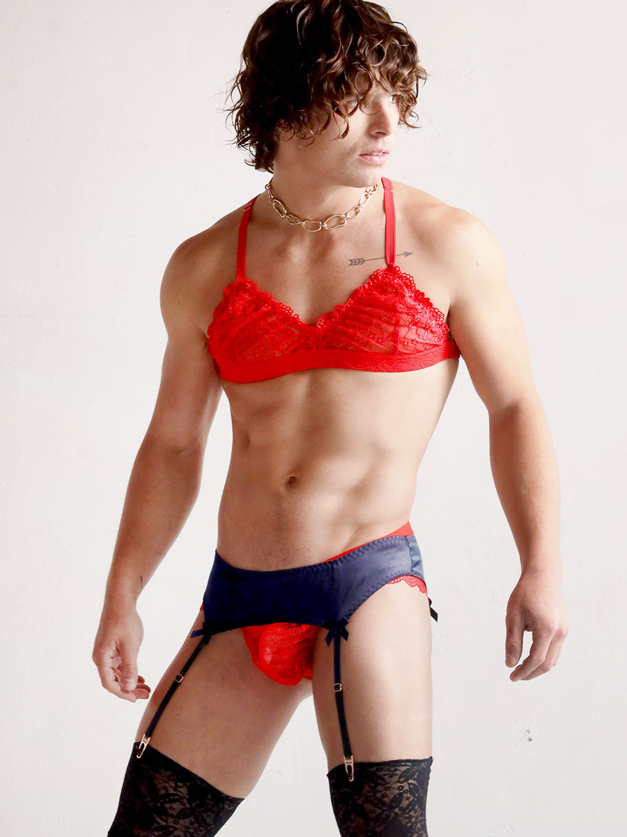 Men s Red Lace Bra Sexy Lace Lingerie Designed for Men XDress UK