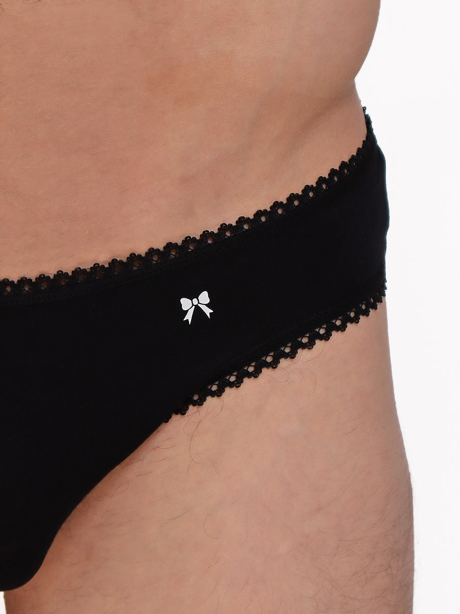 men's black organic cotton picot edge panty - XDress UK