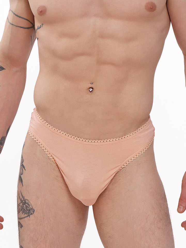 men's pink cotton picot thong - XDress UK