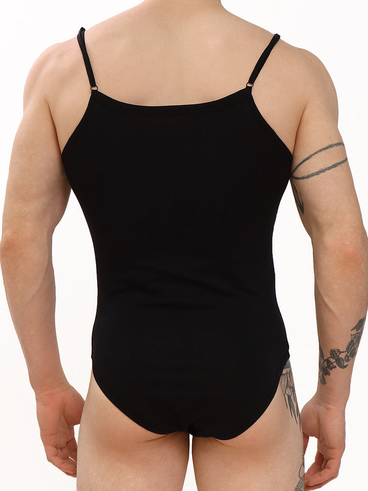 men's black cotton full back bodysuit - XDress UK