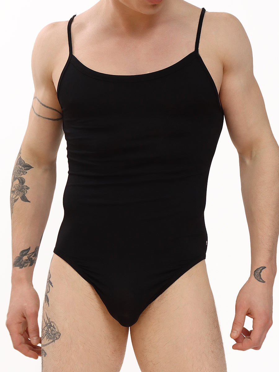men's black cotton full back bodysuit - XDress UK