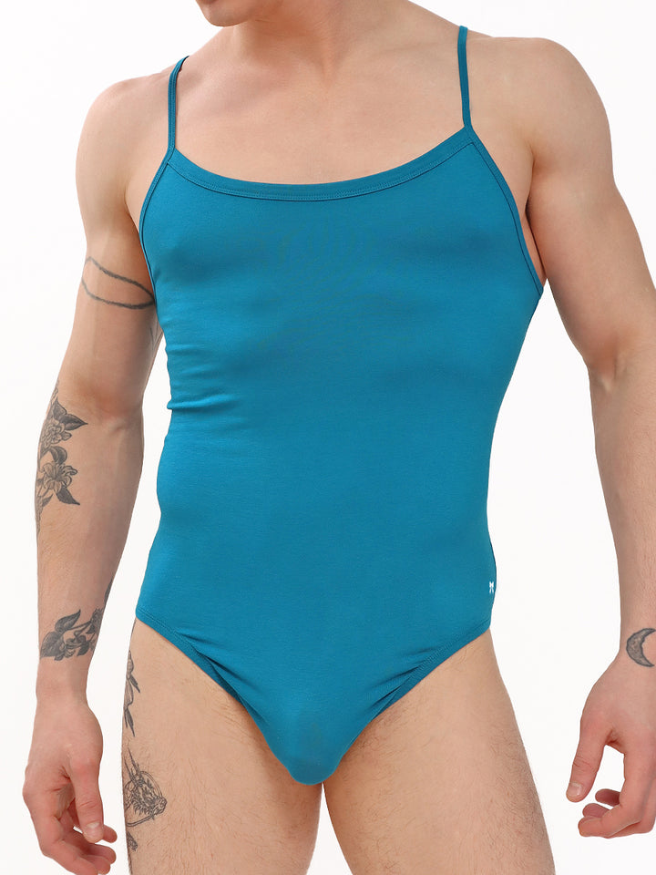 men's blue organic cotton full back bodysuit - XDress UK