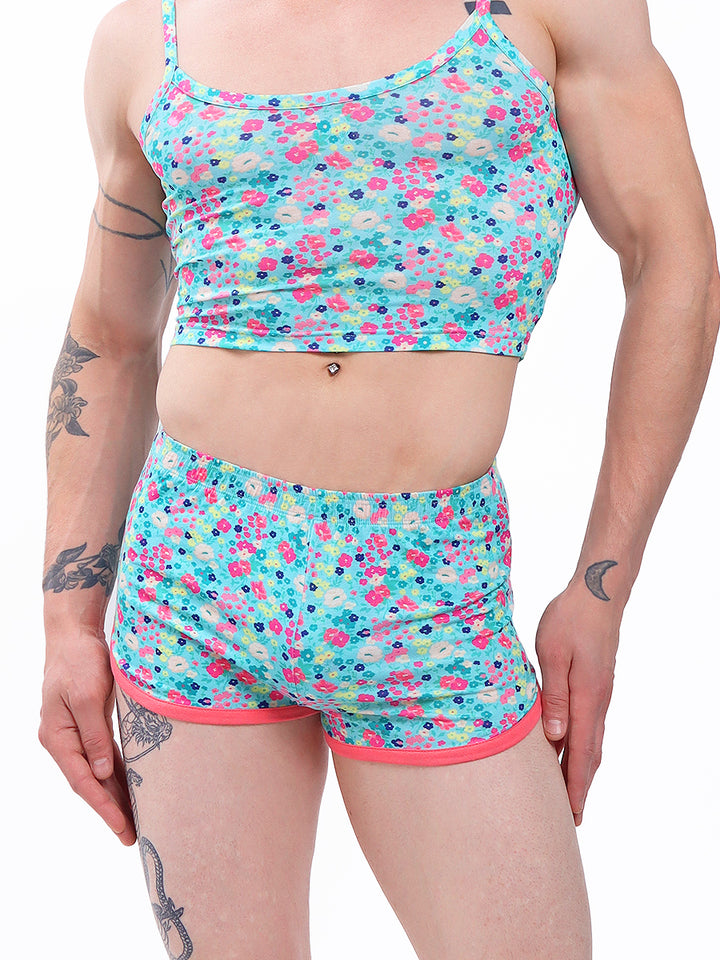 men's blue floral print shorts - XDress UK