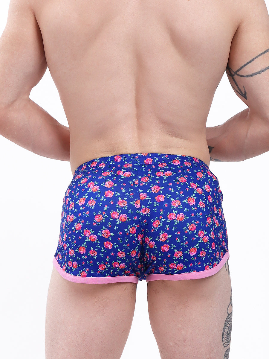 men's navy blue floral print shorts - XDress UK