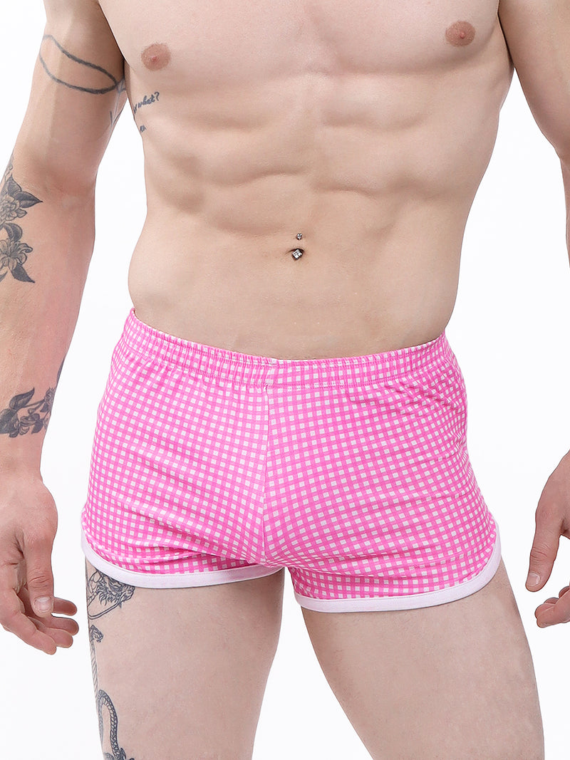 men's pink plaid print shorts - XDress UK
