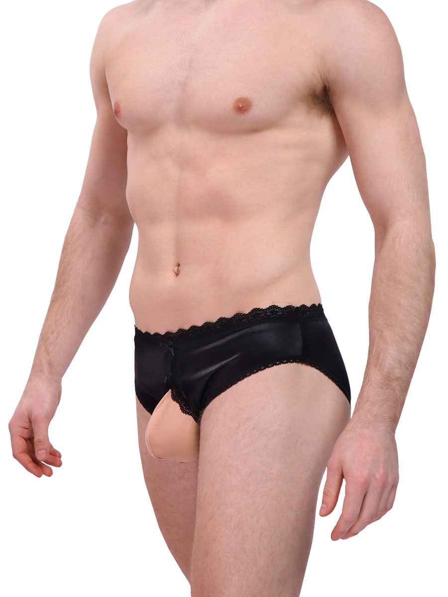 men's black satin crotchless panties - XDress UK