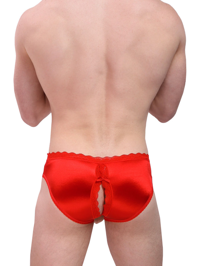 men's red satin crotchless panties - XDress UK
