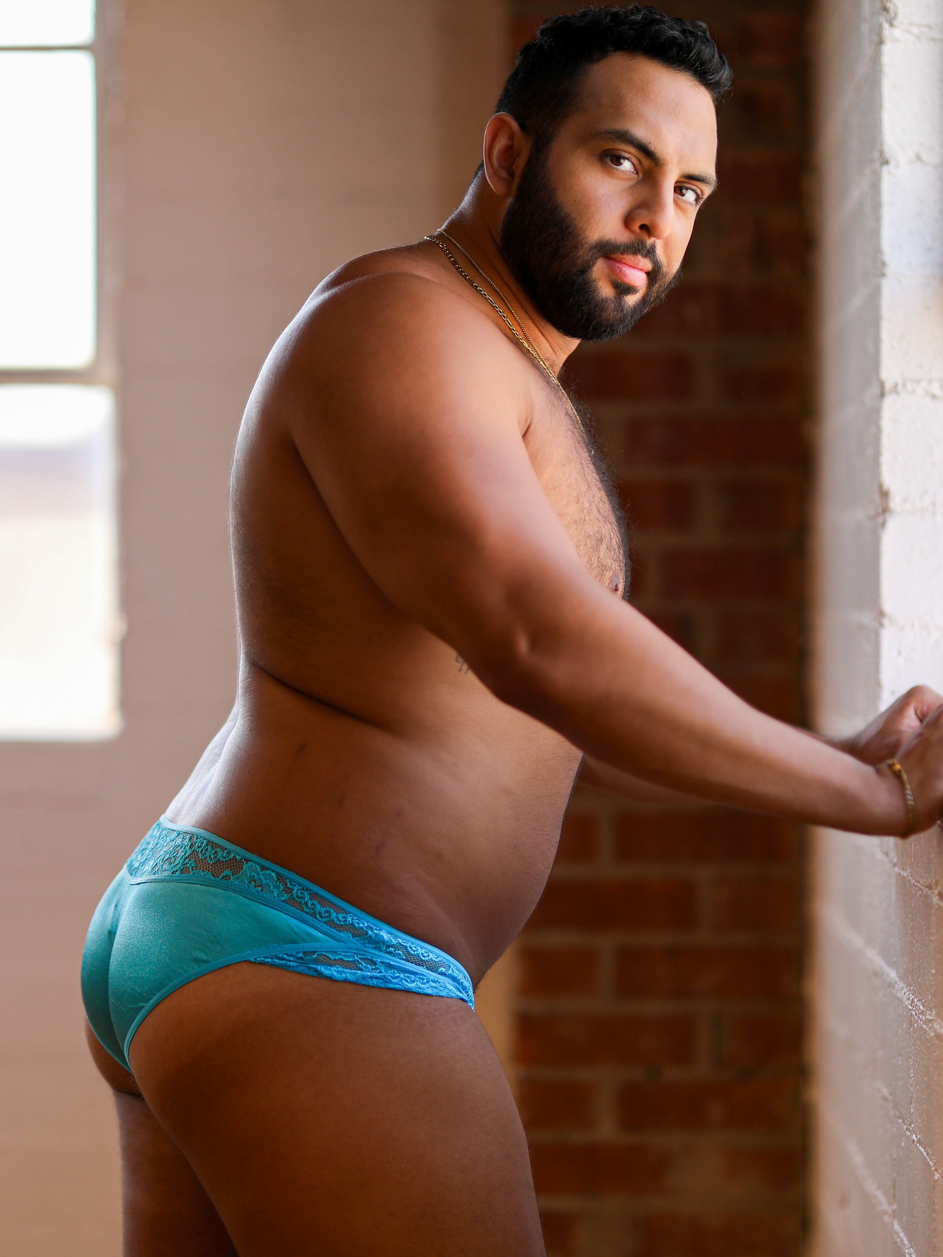 men's blue satin & lacey bikini panties - XDress UK