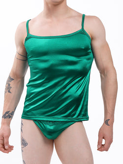 men's green satin camisole - XDress UK