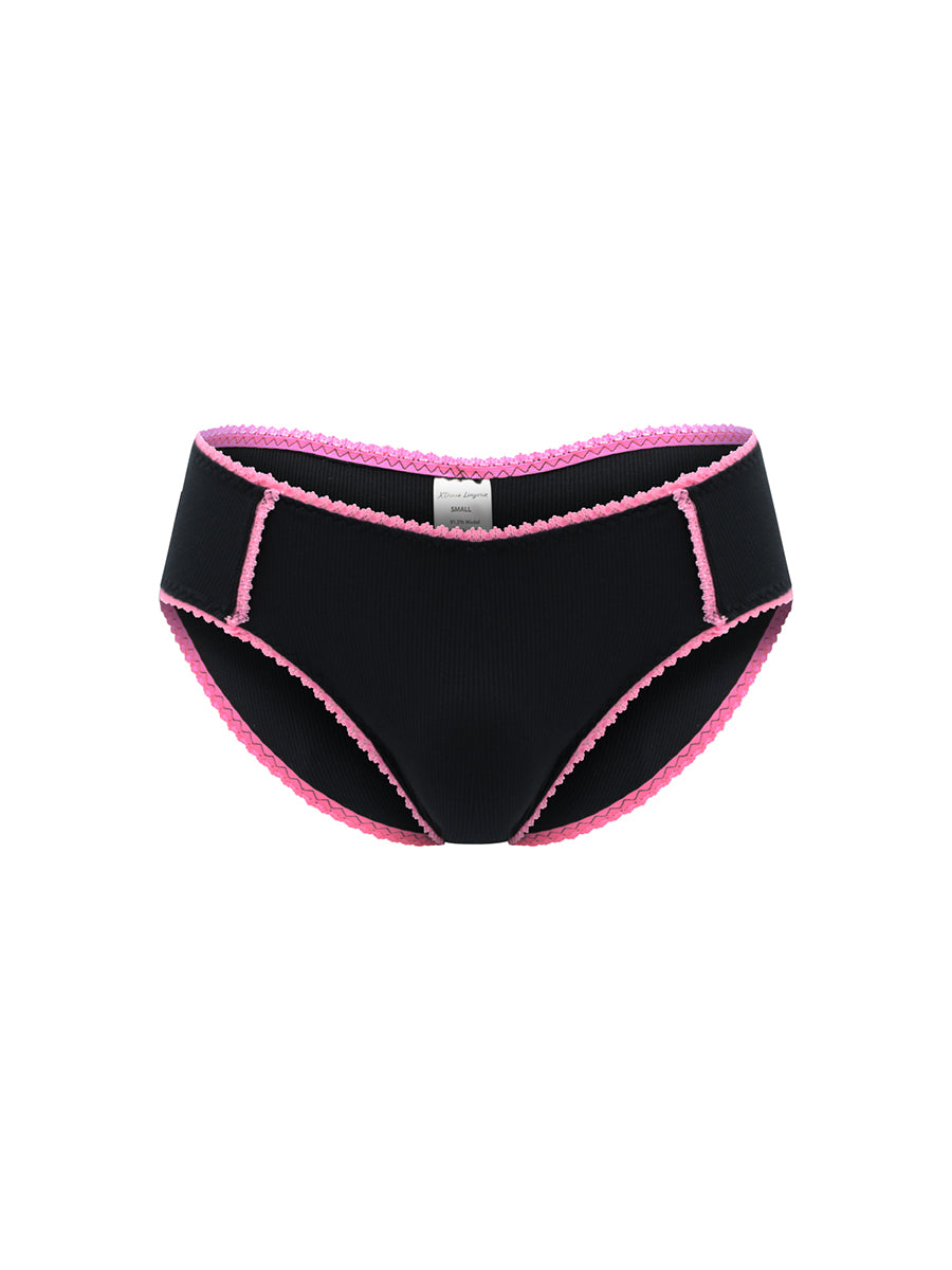 Black panties for men with pink trim on a white background