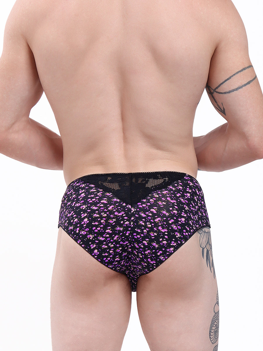 men's purple floral print high waisted panties - XDress UK