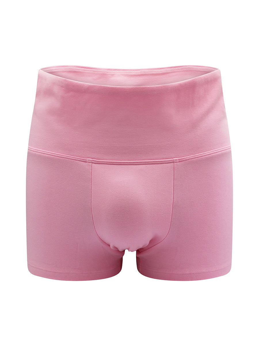 Front view of pink athletic shorts for men, on a white background.