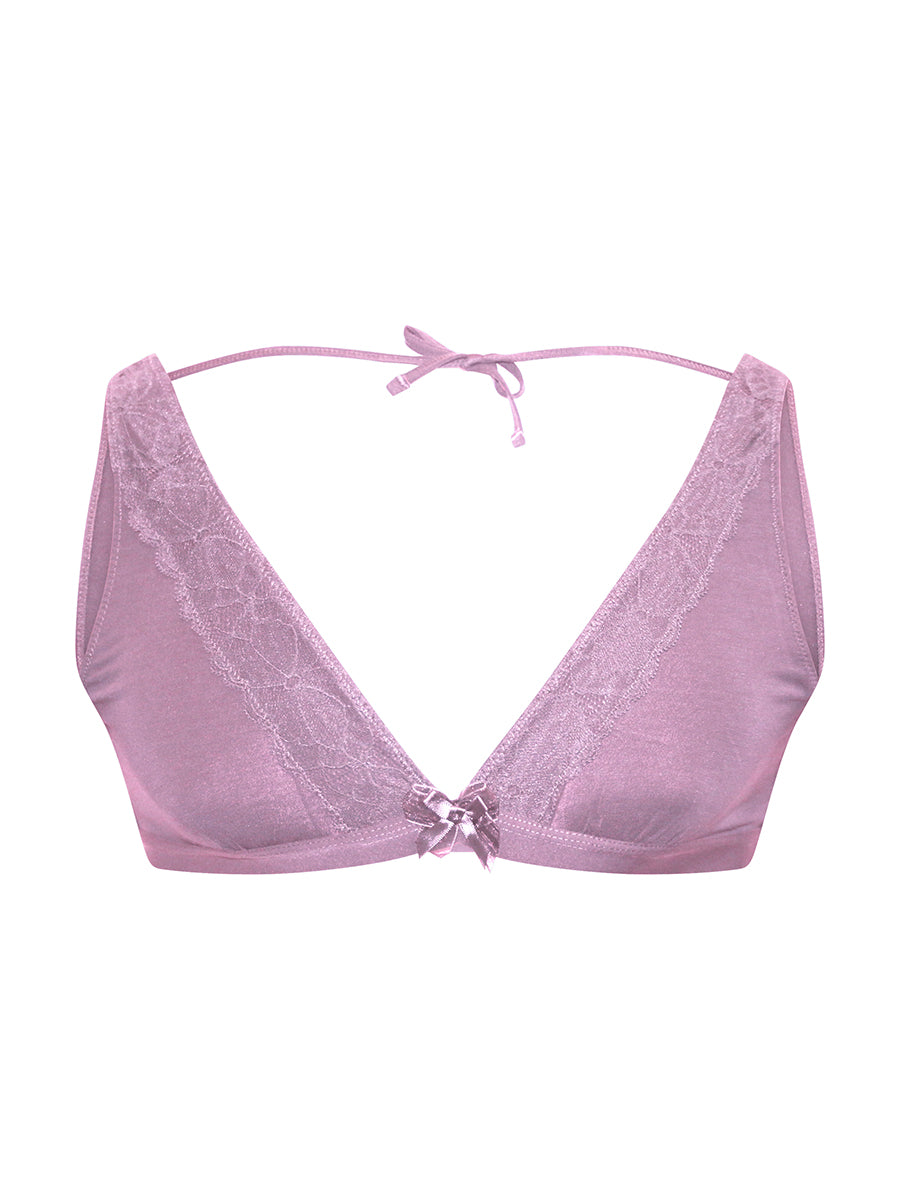 A purple bra for men on a white background