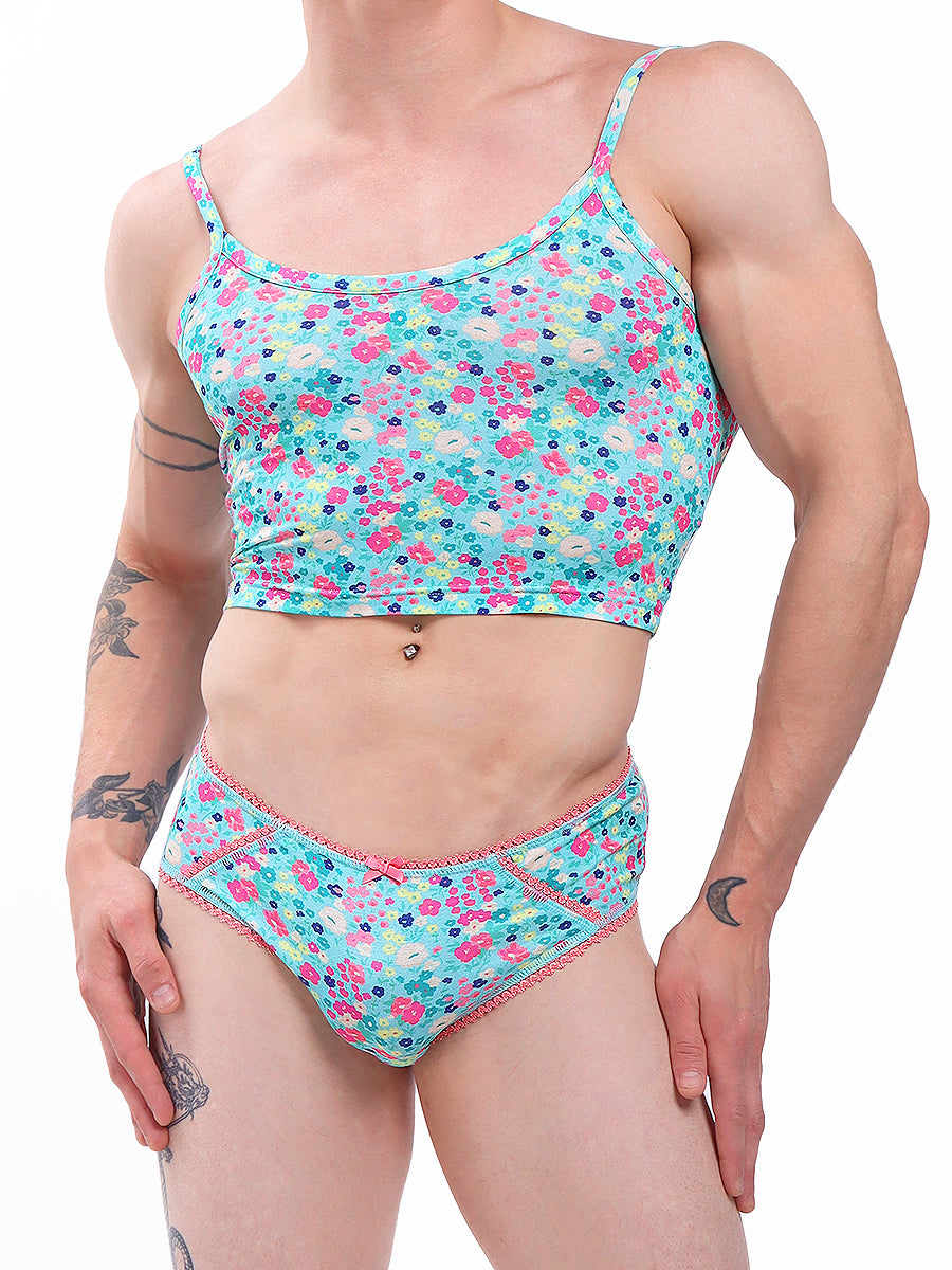 men's aqua floral print crop top - XDress UK