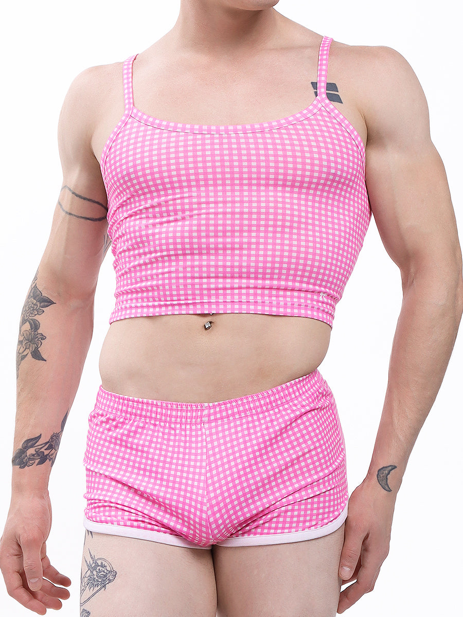 men's pink poly print crop top - XDress UK