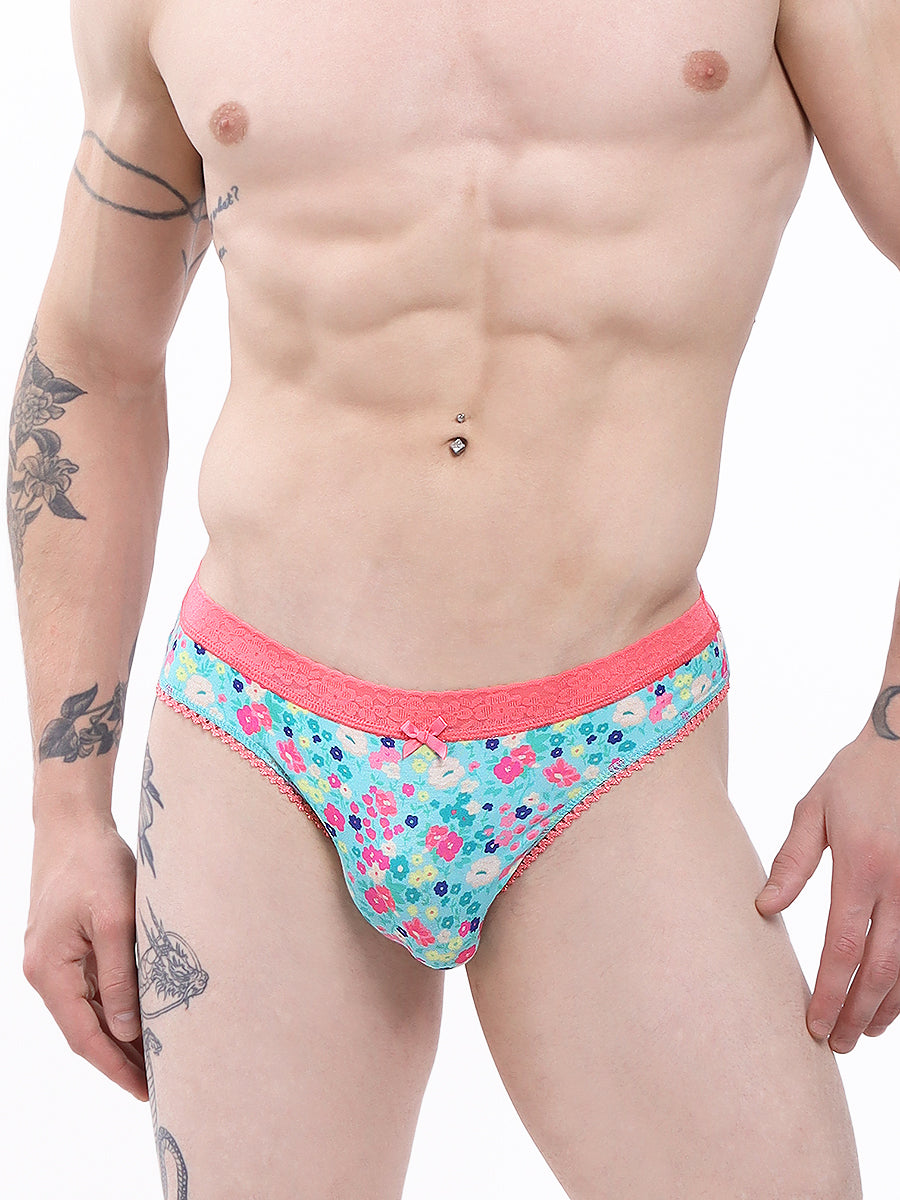 men's aqua floral print & lace panty - XDress UK