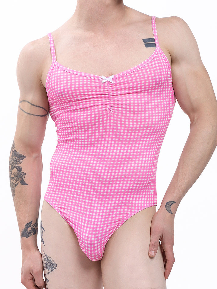 men's pink print full back bodysuit - XDress UK