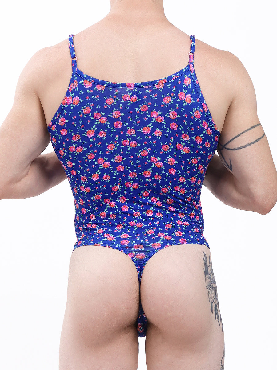 men's navy blue floral print thong bodysuit - XDress UK