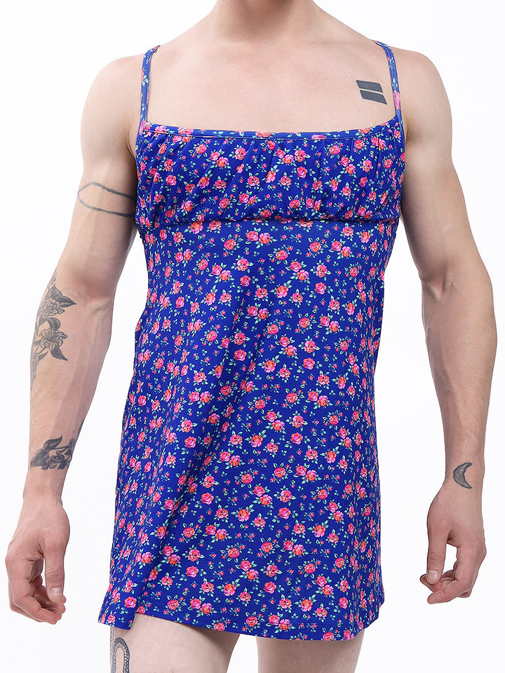 men's navy blue floral print nightie - XDress UK