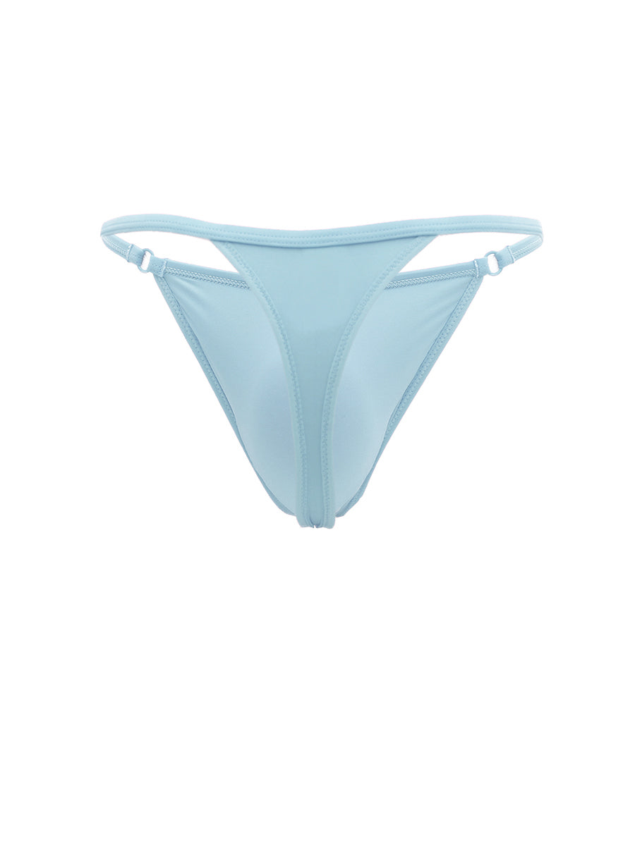 A light blue men's thong panty on a white background.