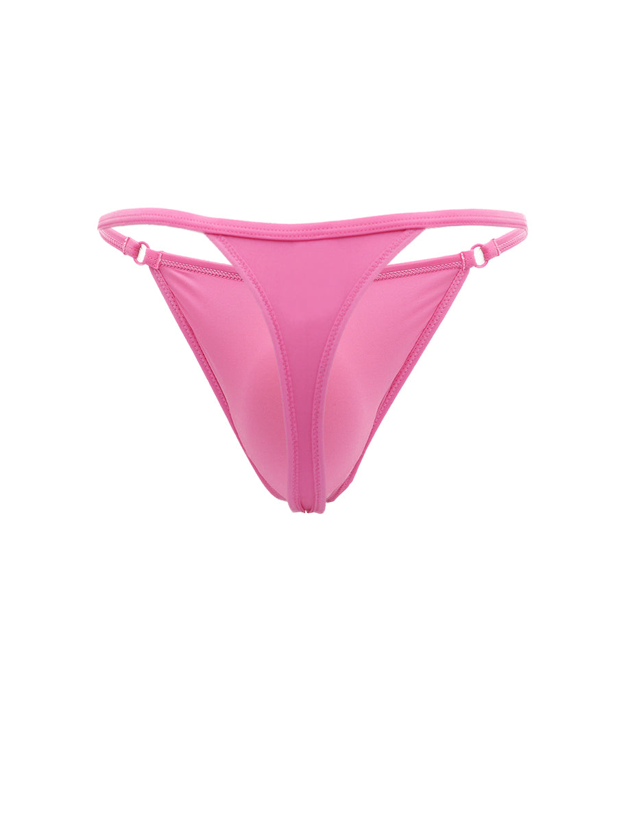 A pink men's thong panty on a white background.