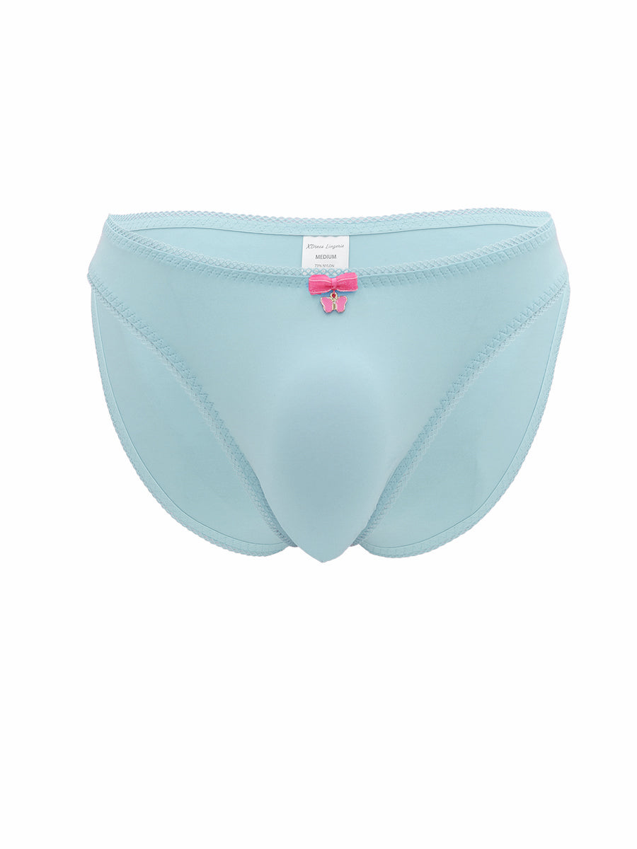 Light blue XDress men's panties with a pink bow on a white background.