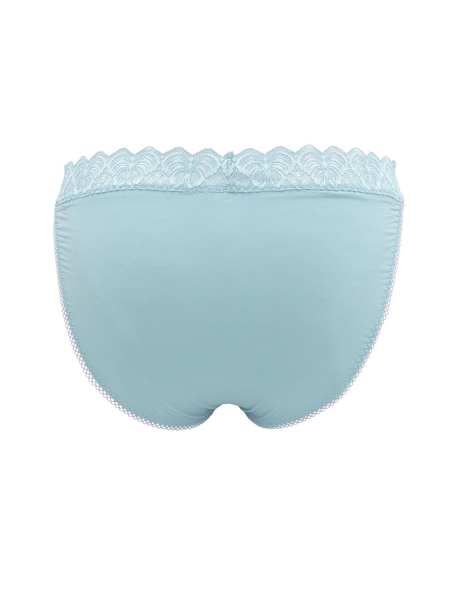 Light blue men's panties with lace trim on a white background.