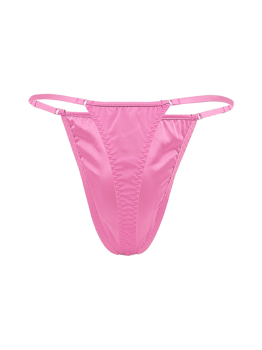 Pink men's thong underwear on a white background.