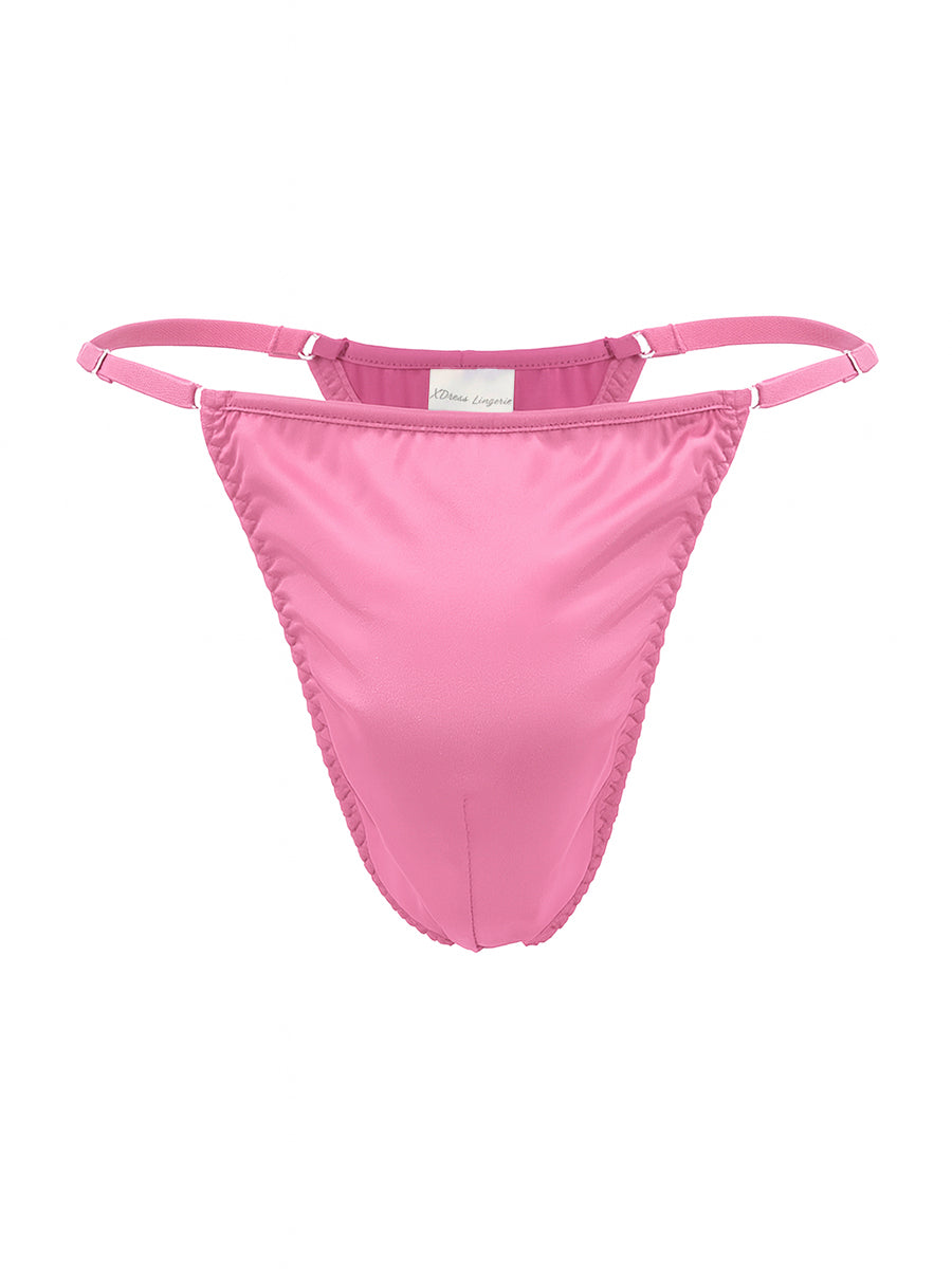 Pink men's thong underwear on a white background.