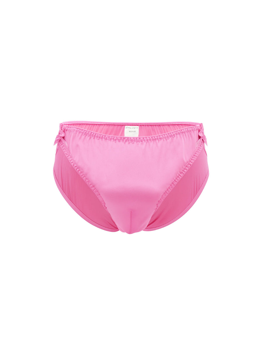 Pink men's satin panty on a white background.