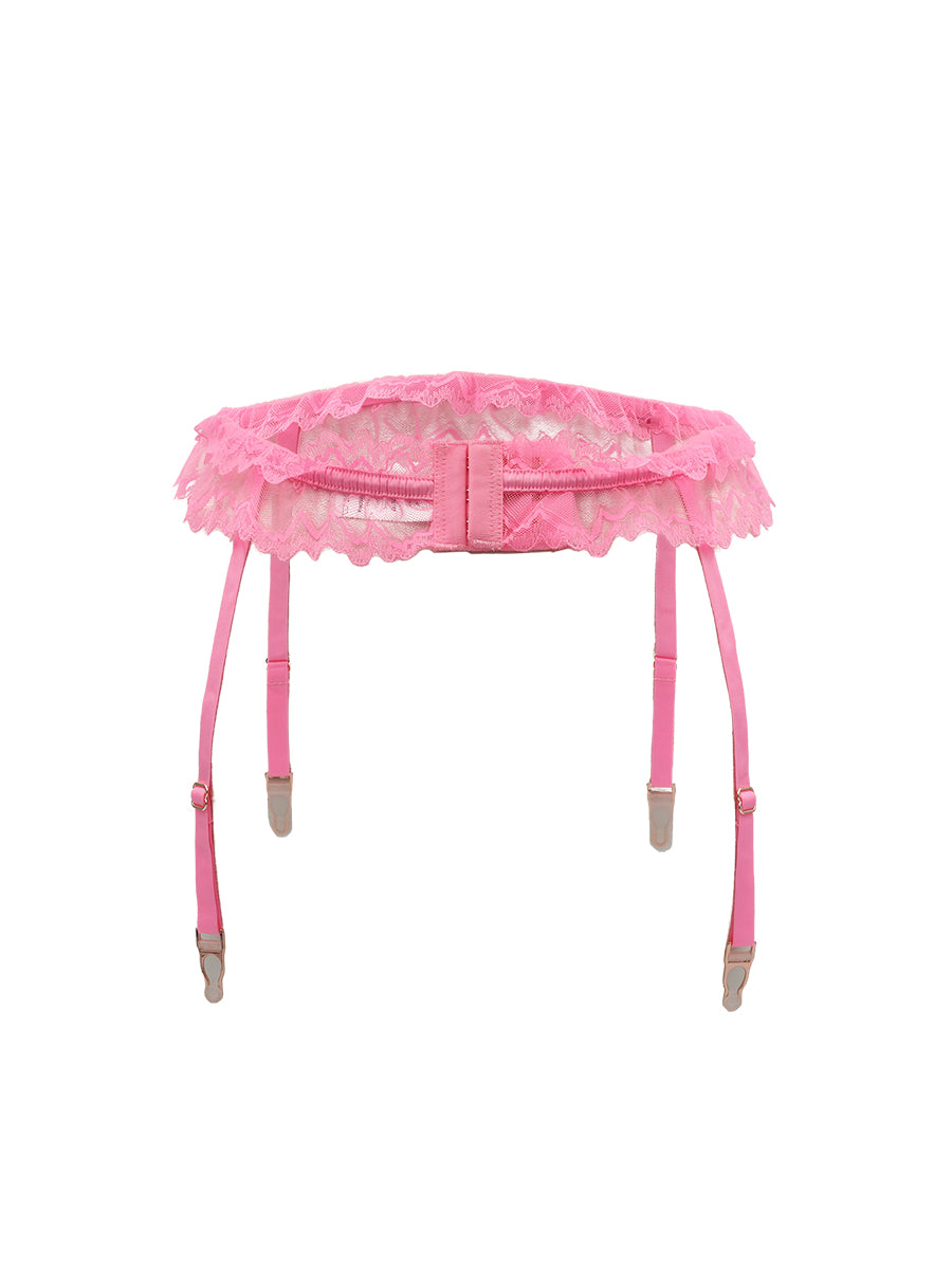 A pink men's garter belt on a white background.