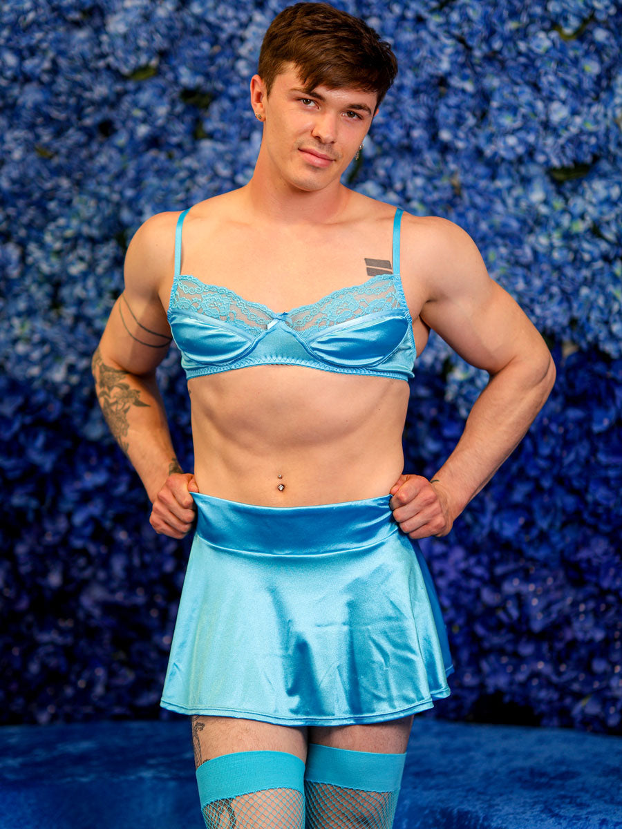 men's blue satin mini skirt - XDress UK