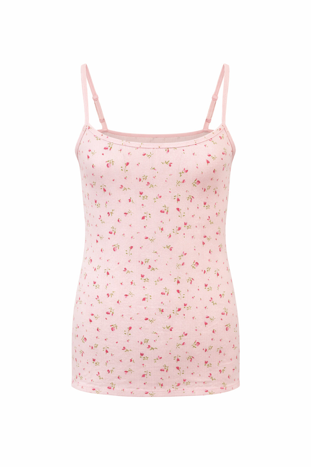 Pink floral camisole on a white background