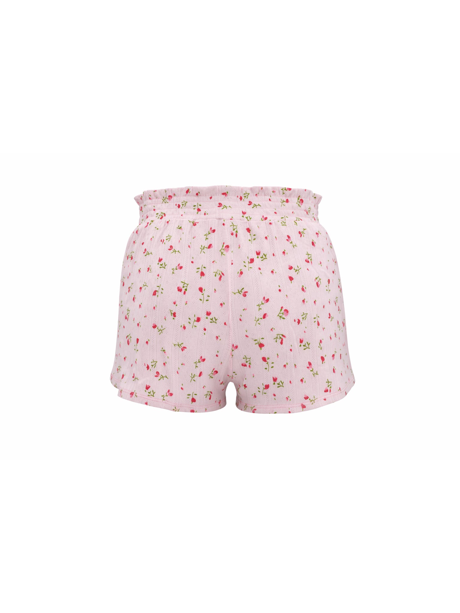 Floral patterned shorts on a white background