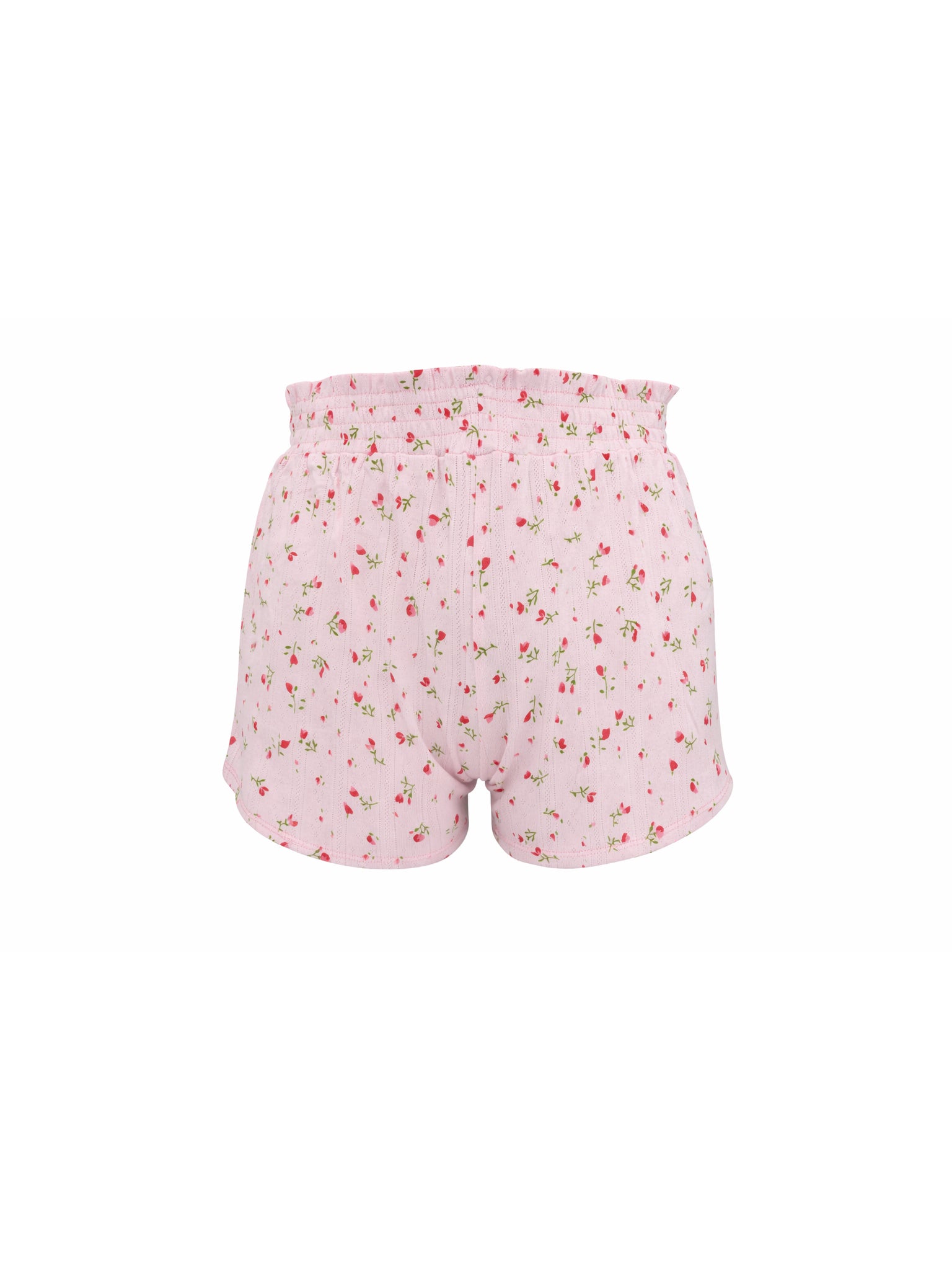 Pink floral shorts on a white background