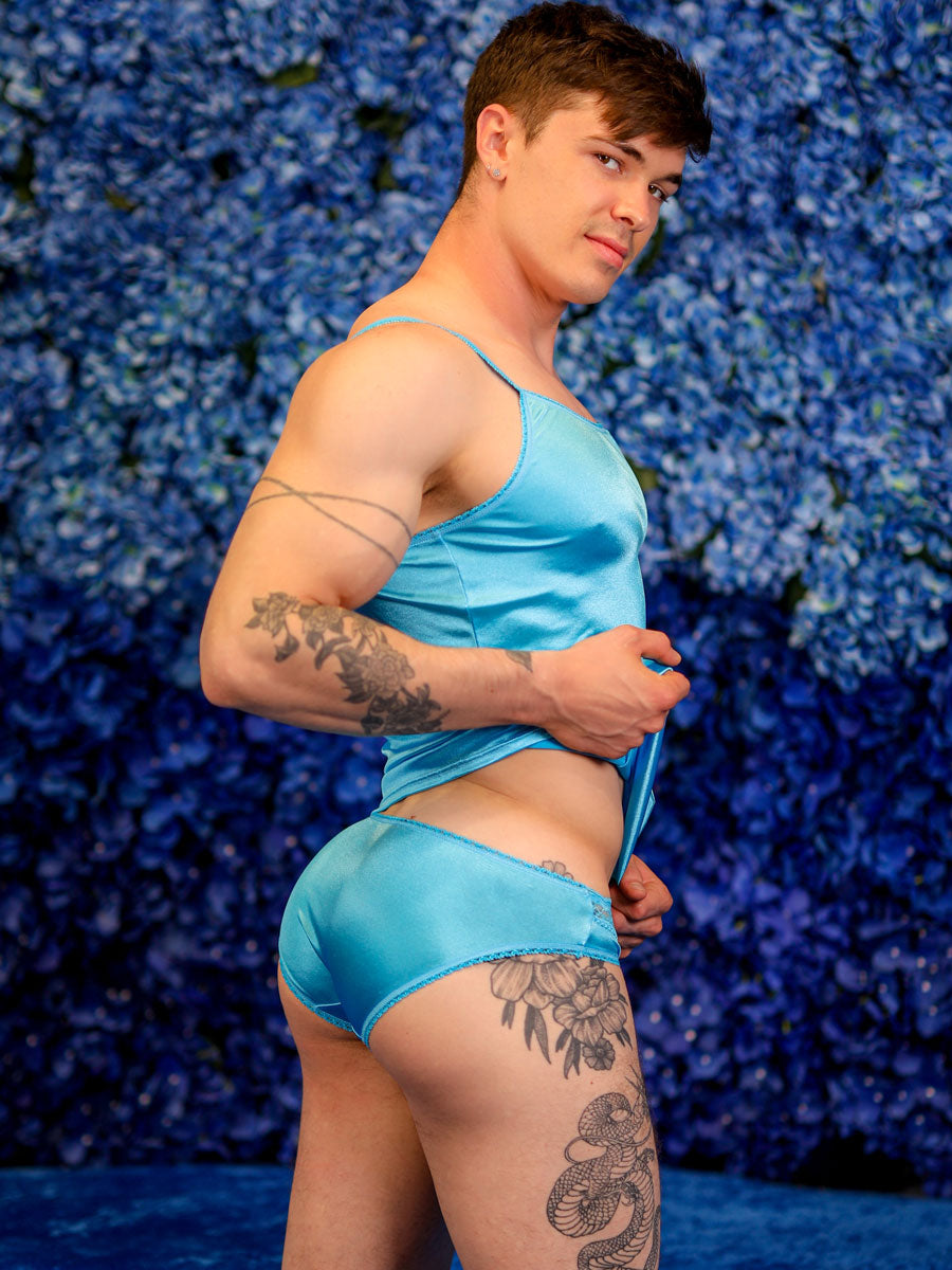 mens blue satin camisole - XDress UK