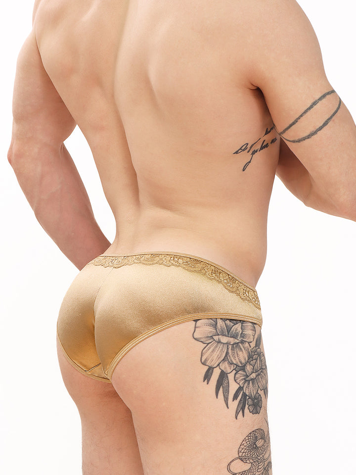 men's gold satin & lace panties - XDress UK