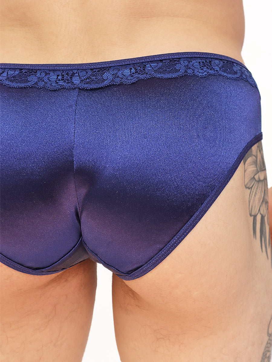men's navy blue satin and lace panties - XDress UK