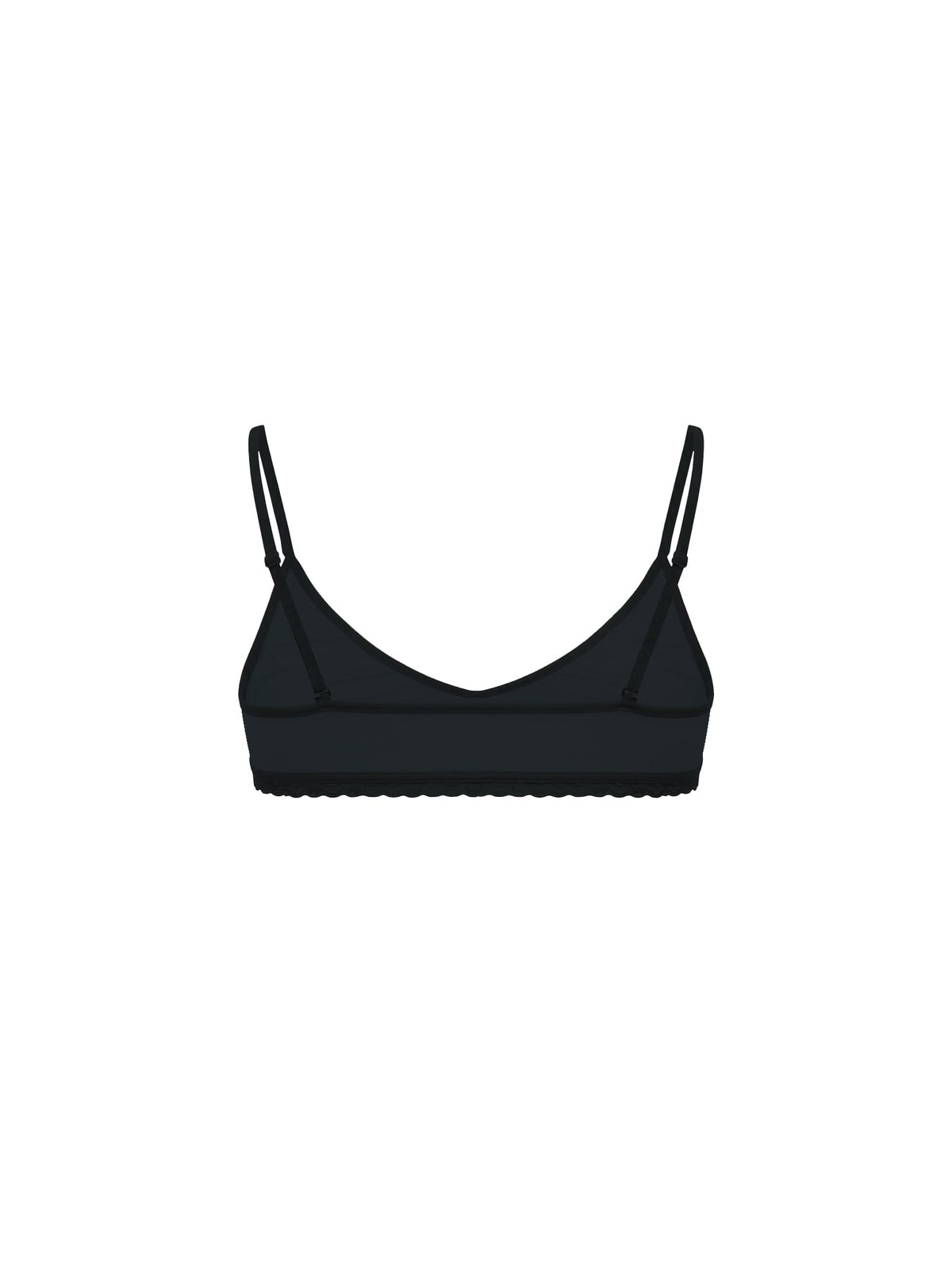 Rear view of a black men's bra on a plain white background.