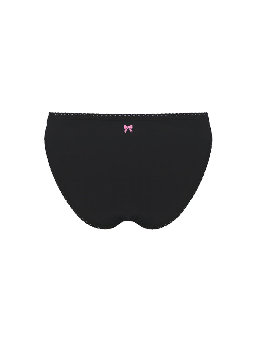 Black men's underwear with a pink bow on a white background