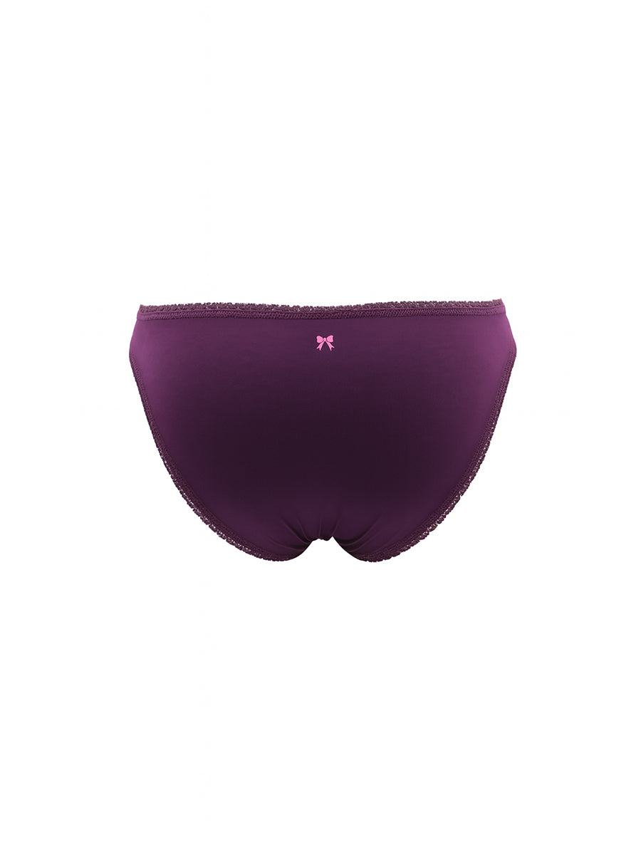 Purple men's underwear with lace trim on a white background