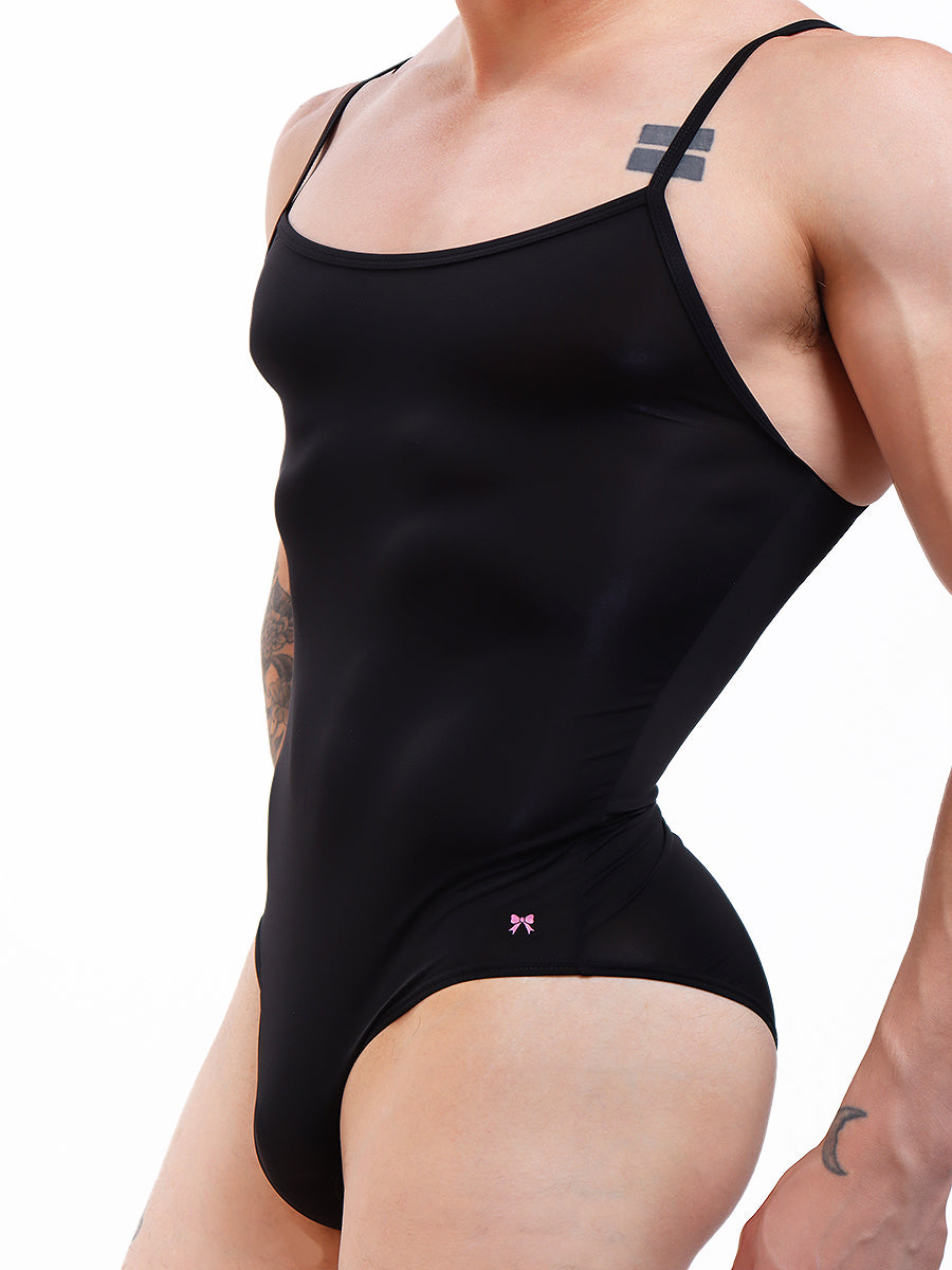 men's black nylon cami bodysuit - XDress UK