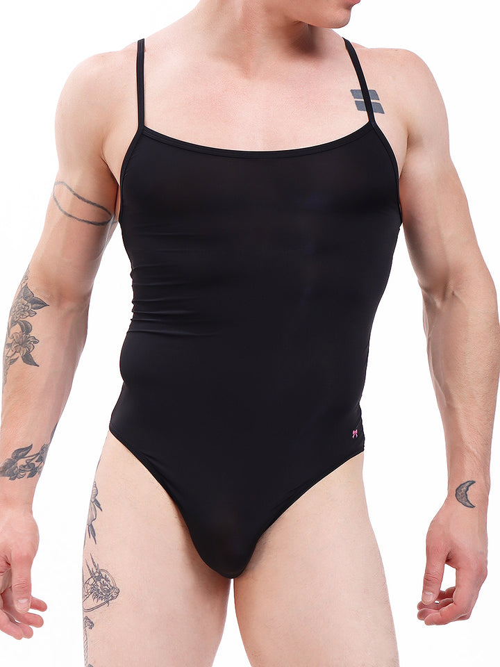 men's black nylon cami bodysuit - XDress UK
