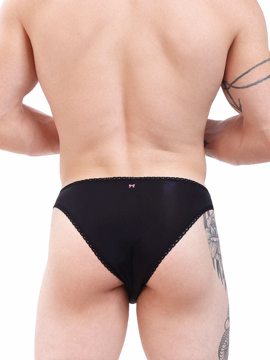 men's black picot nylon panties - XDress UK
