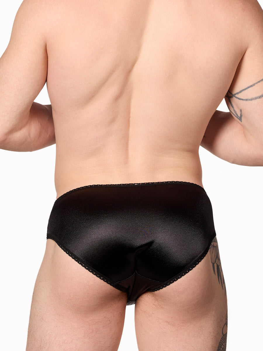 men's black satin & lace bikini panties - XDress UK