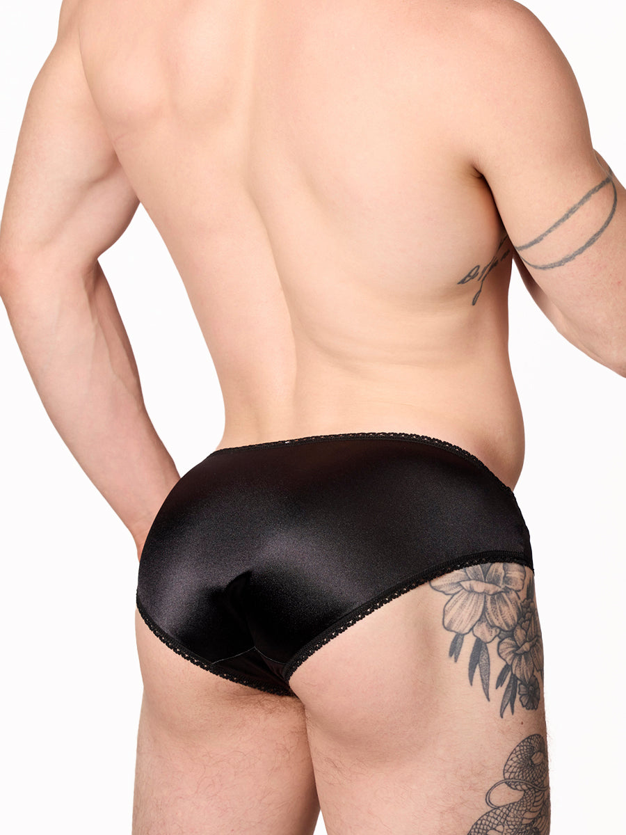 men's black satin & lace bikini panties - XDress UK