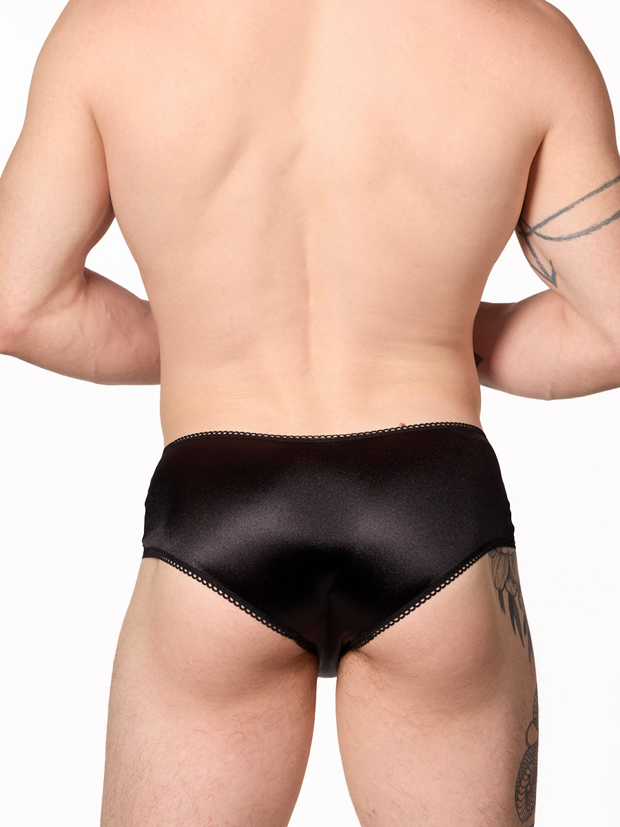 men's black satin & lace bikini panties - XDress UK