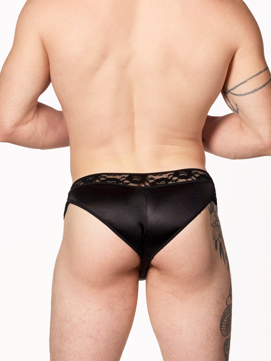 men's black satin & lacey bikini panties - XDress UK